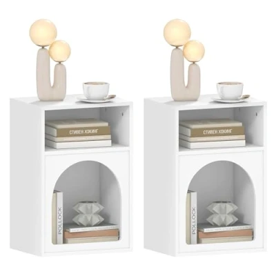 Afbeelding van HOMCOM Set van 2 Nachtkastjes, nachtkastje met open vakken, gebogen design, voor slaapkamer, woonkamer, 40 x 30 60 cm, wit