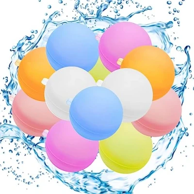 Afbeelding van Tuofang 12 stuks herbruikbare waterballonnen, van siliconen, gekleurd, waterbommen, snel vullen, waterballonnen voor kinderen en volwassenen (A)
