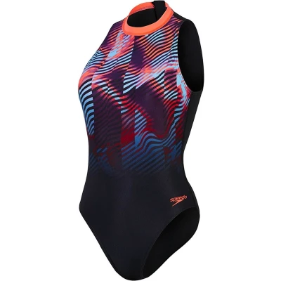 Afbeelding van Speedo Womens Printed Hydrasuit Badpak, Dames, Maat: 46, Black/plum dandy/picton/siren