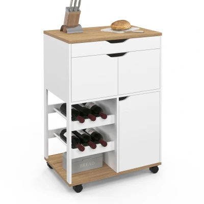 Image de Desserte de cuisine COSY avec placards et range bouteilles bois blanc IDMarket