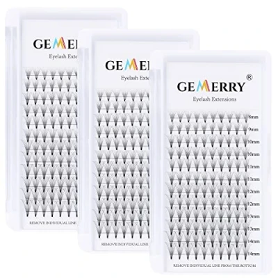Afbeelding van GEMERRY Wimperverlenging, 10D, wimperextensions, zijde, Russisch volume, 3 stuks/verpakking, 0,07 mm, D krul, lengte 8 14 mix kant en klare fans Lash Extensions van (10D mm