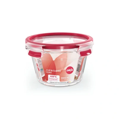 Afbeelding van Emsa N1040400 Clip&amp;close Glazen Bewaardoos Rond 0,9l Rood