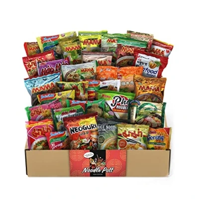 Image de Naschmaschine® Asia Noodles Boîte à pâtes instantanées asiatiques 30 variétés différentes de MAMA, indomie Nongshim etc. Bœuf, cochon, crevettes, poulet, goût légumes dégustation