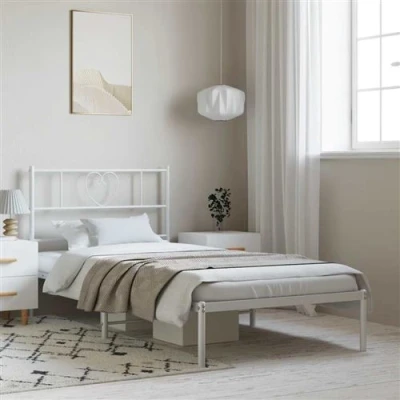 Afbeelding van vidaXL Bedframe met hoofdbord metaal wit 100x200 cm