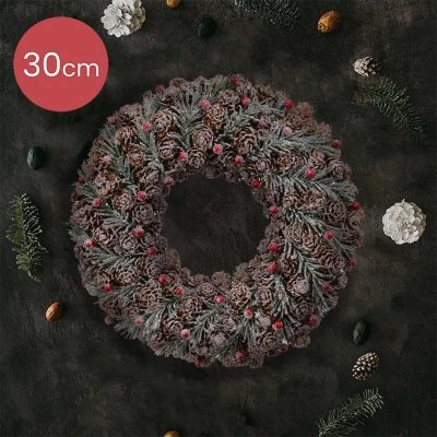 Afbeelding van Decoratieve kerstkrans groen rood met glitter Ø 30CM