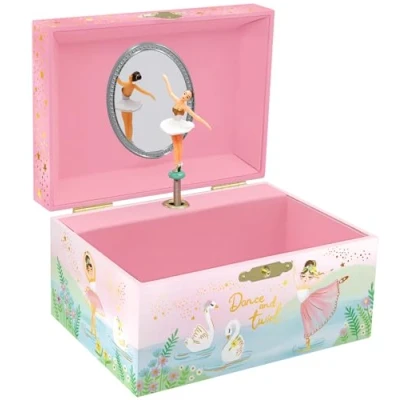 Afbeelding van Sieradendoos met muziek voor meisjes, muziekdoos danseres kinderen spiegel, verjaardagscadeaus kleine sieradendozen, 15,2 x 11,8 8,9 cm, 3 10 jaar, roze