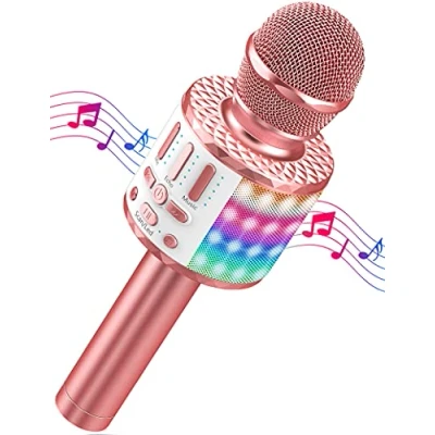 Afbeelding van Bluetooth karaoke microfoon, draadloze microfoons met led flash, draagbaar, speler, kinderen, luidspreker, spraakverandering, voor KTV/thuis/feest/zang, compatibel Android/iOS