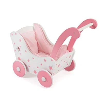 Afbeelding van Bayer Chic 2000 Houten Poppenwagen Pink Stars