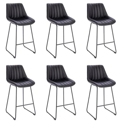 Afbeelding van Lina® Vegas Barstoel Zwart Set van 6 Kunstleer Barkrukken
