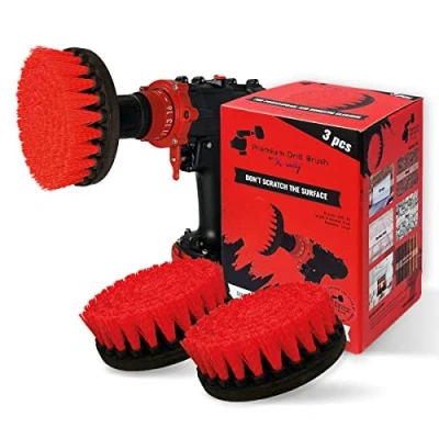 Afbeelding van Kornely™ Set van 3 hoogwaardige schuurborstels voor boormachine, 13 cm, rood, krast geen oppervlakken, garage, baksteen, buitentegels, steen, open haard, reiniging autovelgen