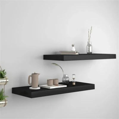 Afbeelding van Wandschappen zwevend 2 st 60x23,5x3,8 cm MDF zwart