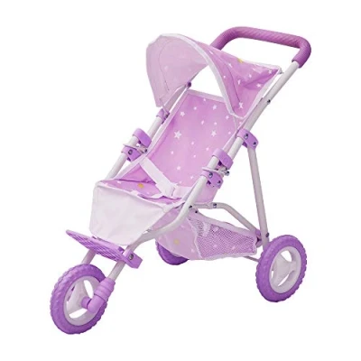 Afbeelding van Teamson Kids Poppenwagen Voor Babypoppen Accessoires Poppen Kinderspeelgoed Purper/Sterren