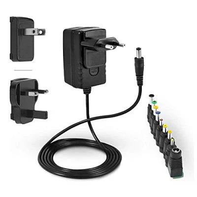 Afbeelding van LEICKE ULL Voeding 12 V 2 A 2000 mA oplader 24 W met 9 verschillende adapterkoppen voor kleine elektronische apparaten: LCD, wifi router, ledstrips, schakelaar