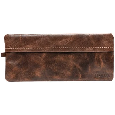 Afbeelding van LEABAGS Fort Vaux pennenetui van echt buffelleer, leer, klein etui, pennenetui, 21,5 x 8,5 cm, Crazy Vinkat bruin gestructureerd