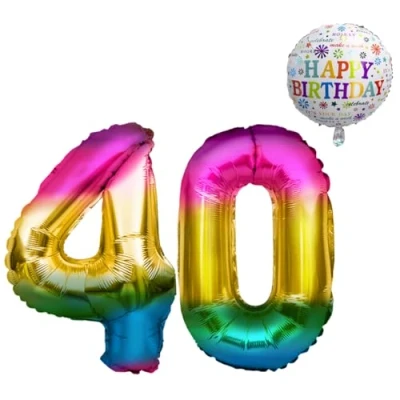Afbeelding van XXL reuzenballon voor de 40e verjaardag, 101 cm + 45 5 m decoratief lint, heliumbestendig, herbruikbaar, 40 jaar, mannen en vrouwen, verjaardag decoratie
