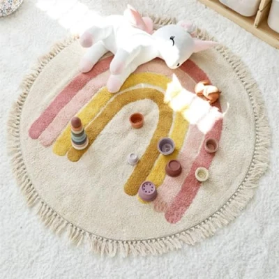 Afbeelding van ZOYIEP speelmat voor kinderen, rond, regenboogpatroon, wasbaar, antislip, grote (roze, 60 x cm)
