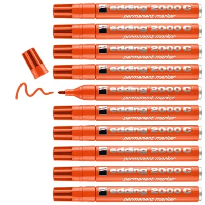 Afbeelding van edding 2000 C permanent marker oranje 10 pennen ronde punt 1,5 3 mm sneldrogend, water en veegbestendig voor karton, kunststof, hout, metalen universele