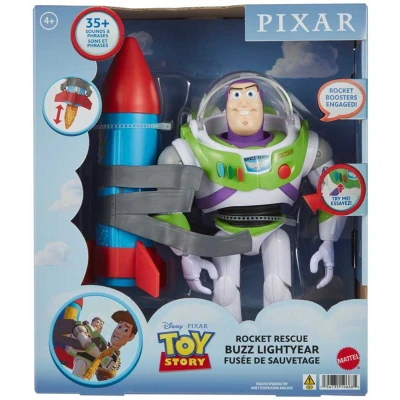 Afbeelding van Mattel Disney and Pixar Toy Story Buzz Lightyear actiefiguur met raket en 20 meer zinnen geluiden, HTR73
