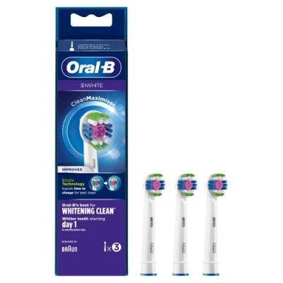 Image de Accessoire dentaire Oral B Brossette 3D White Avec Technologie Clean Maximiser Lot de 3 Blanc