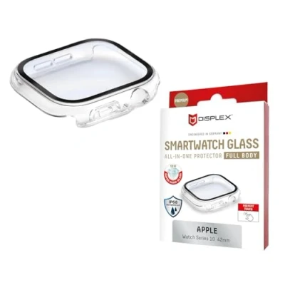 Afbeelding van Displex 10H Panzerglas für Apple Watch 10 (42mm), Full Body Schutz, IP68, Snap On, transparent, Schermbeschermer, Smartwatch, Transparant, Apple, Polycarbonaat (PC), Gehard glas