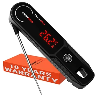 Afbeelding van ThermoPro Lightning vleesthermometer direct aflezen in een seconde, kalibreerbare keukenthermometer met tweehandige weergave, waterdichte kookthermometer voor olie, frituren, rookoven,
