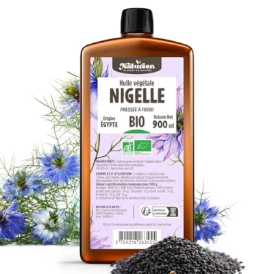 Image de Huile de NIGELLE Bio 900 ml Natureen Planète au Naturel Pure, Naturelle et Pressée à froid Alimentaire Cheveux, Corps, Ongles
