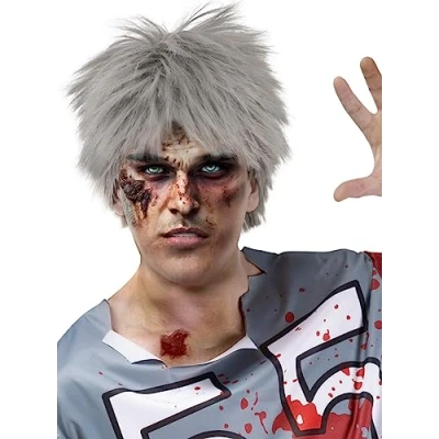 Afbeelding van FUNIDELIA Zombie pruik voor mannen Grijs / Zilver
