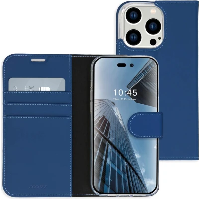 Afbeelding van Accezz Hoesje Geschikt voor iPhone 14 Pro Met Pasjeshouder Wallet Softcase Bookcase Donkerblauw