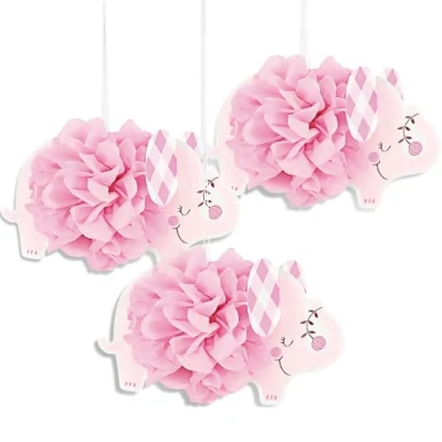 Afbeelding van Baby Olifant Hangdecoratie Roze 23cm 3st