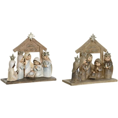 Afbeelding van Kerststal set DKD Home Decor Blauw Bruin Gouden Hars 7 x 15,5 cm (2 Stuks)