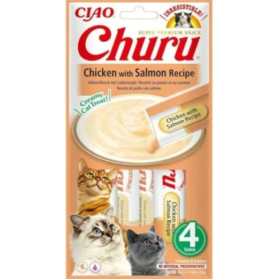Afbeelding van INABA Churu Kip met zalm recept kattensnoepjes 4x14 g