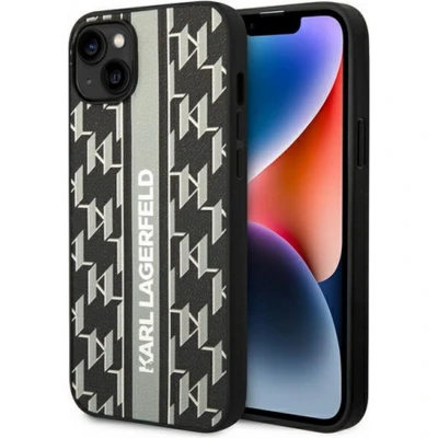 Afbeelding van Karl Lagerfeld Monogram Stripe Back Case Geschikt voor Apple iPhone 14 Plus (6.7&quot;) Grijs