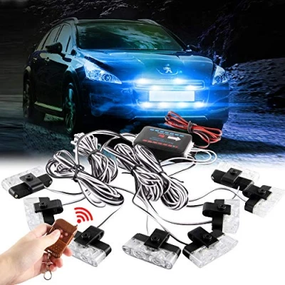 Afbeelding van Sidaqi Blauw 16 leds Stroboscooplichten voor rooster, waarschuwingslichten, dashboard, politie, flashlichten auto, truck , ambulance, noodstroboscooplichten met draadloze afstandsbediening 12V