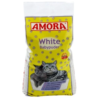 Afbeelding van Amora Witte kattenbakvulling met babypoedergeur 15 liter