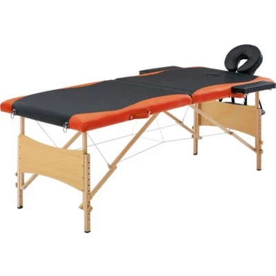 Afbeelding van vidaXL Massagetafel inklapbaar 2 zones hout zwart en oranje