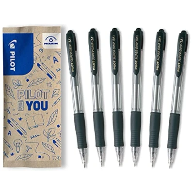 Afbeelding van Pilot Super Grip Intrekbare Balpen Medium Zwart 6 stuks