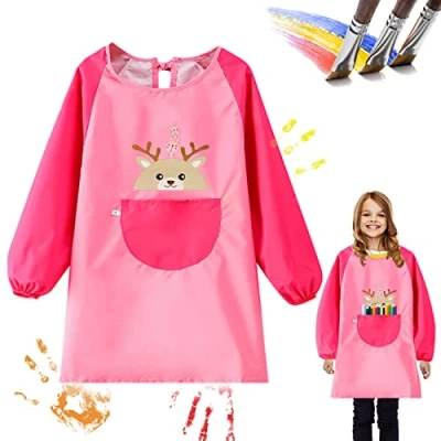 Afbeelding van Blouse schilderen voor kinderen, schilderschort 2 8 jaar, schort met lange mouwen, activiteiten, en kleuren, Roze