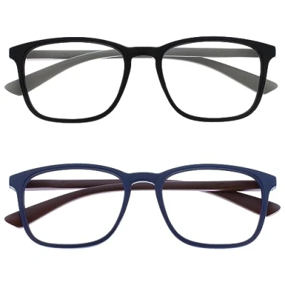 Image de OPULIZE Max RR78 13 Lot de 2 paires lunettes lecture classiques à grande monture rectangulaire Noir mat et bleu Pour homme femme Unisexe +2,50, paires, taille unique