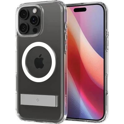 Afbeelding van Spigen Hoesje Geschikt voor Apple iPhone 16 Pro Max Slim Armor Essential S MagFit Compatibel met MagSafe Back Cover Uitklapbare Standaard Transparant
