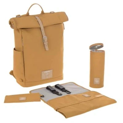 Image de LÄSSIG Bébé Sac à dos langer avec matelas langer, fixation pour poussette, porte bouteille produit durablement/GRE Rolltop Backpack curry