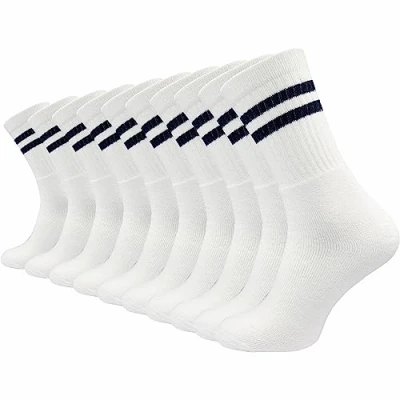 Afbeelding van GAWILO Werksokken voor dames en heren (10 paar), tennissokken met versterkte badstof voet, hiel teen, sportsokken comfortabele tailleband, Wit (Retro White)