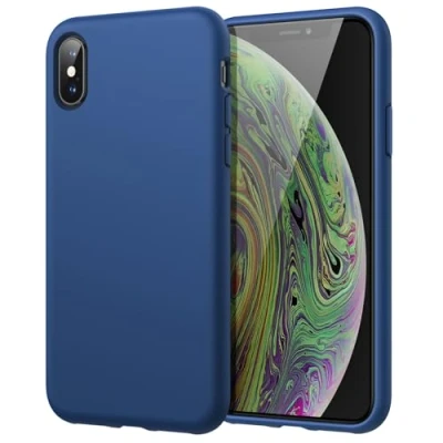 Afbeelding van JETech beschermhoes van siliconen voor de iPhone X/XS, rondom bescherming met zijdeachtige grip, zachte binnenvoering microvezel, stootvast (kobaltblauw)