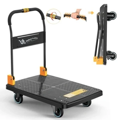 Afbeelding van N &amp; S Platformwagen, transportwagen, zware belasting, 350 kg, met één hand vouwen, vrachtwagentje mute wheels platformtrolley