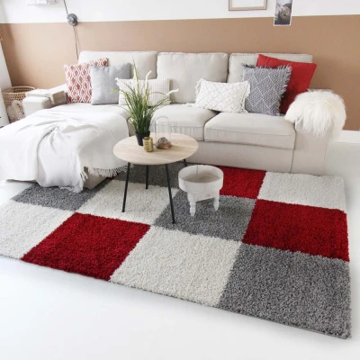 Afbeelding van Hoogpolig Tapijt/Vloerkleed Shaggy Trend Blokken Rood 160x230 Cm