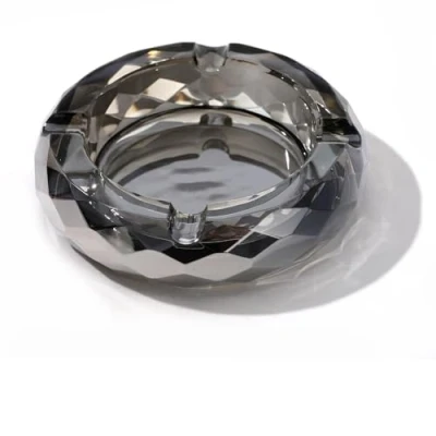 Afbeelding van CDXHOME Asbak van kristalglas, elegante gouden sigarettenhouder voor tafeldecoratie thuis en op kantoor (kristalgrijs, 11,9 cm), grijs