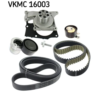 Afbeelding van SKF VKMC 16003 Waterpomp + Distributieriem Set met pakkingen 119 1197mm 21,36mm Getand, Poly V riem Kunststof DACIA: SANDERO 2, Lodgy