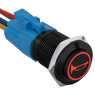 Afbeelding van APIELE Momentelijke Claxonknop 19 mm 12 V Met waterdichte led Tijdelijke voorbedrade stekker Voor auto, camper, vrachtwagen, boot Rood
