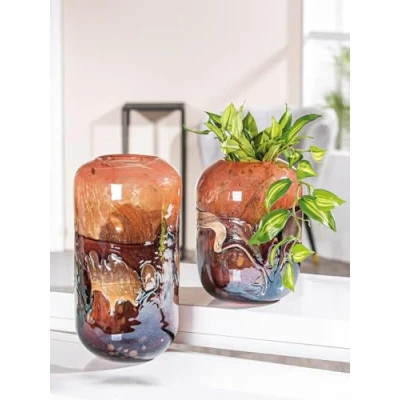 Afbeelding van handgemaakte vaas glas oranje rose opening 9.5 cm 35x20 betreft de linker