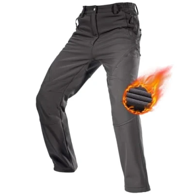 Afbeelding van FREE SOLDIER Waterdichte wandelbroek voor heren, met voering van thermofleece, softshell, wandelbroek, winterbroek, zwart, maat 38