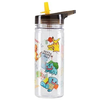 Afbeelding van Pokemon Pikachu Drinkfles voor kinderen, kunststof, 560 ml, zonder rietje of met rietje, jongens, meisjes, sport, school, herbruikbaar, BPA vrij (meerkleurig)